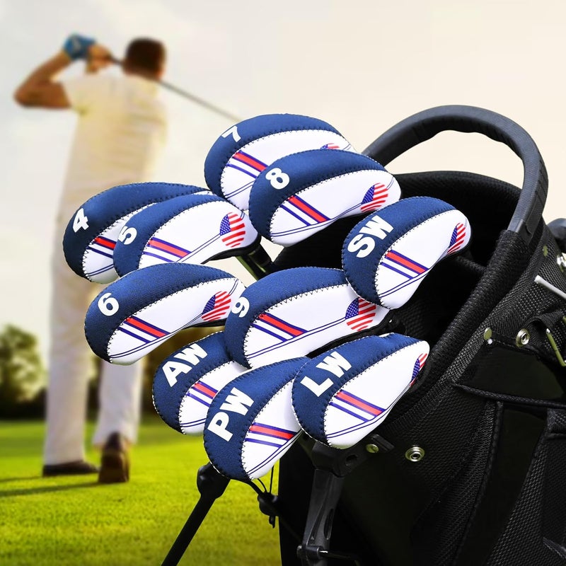 Frimon Golf Club Iron Head Covers Set, 10PCS Neoprene USA Flag Design Protective Covers for Irons - Image 2